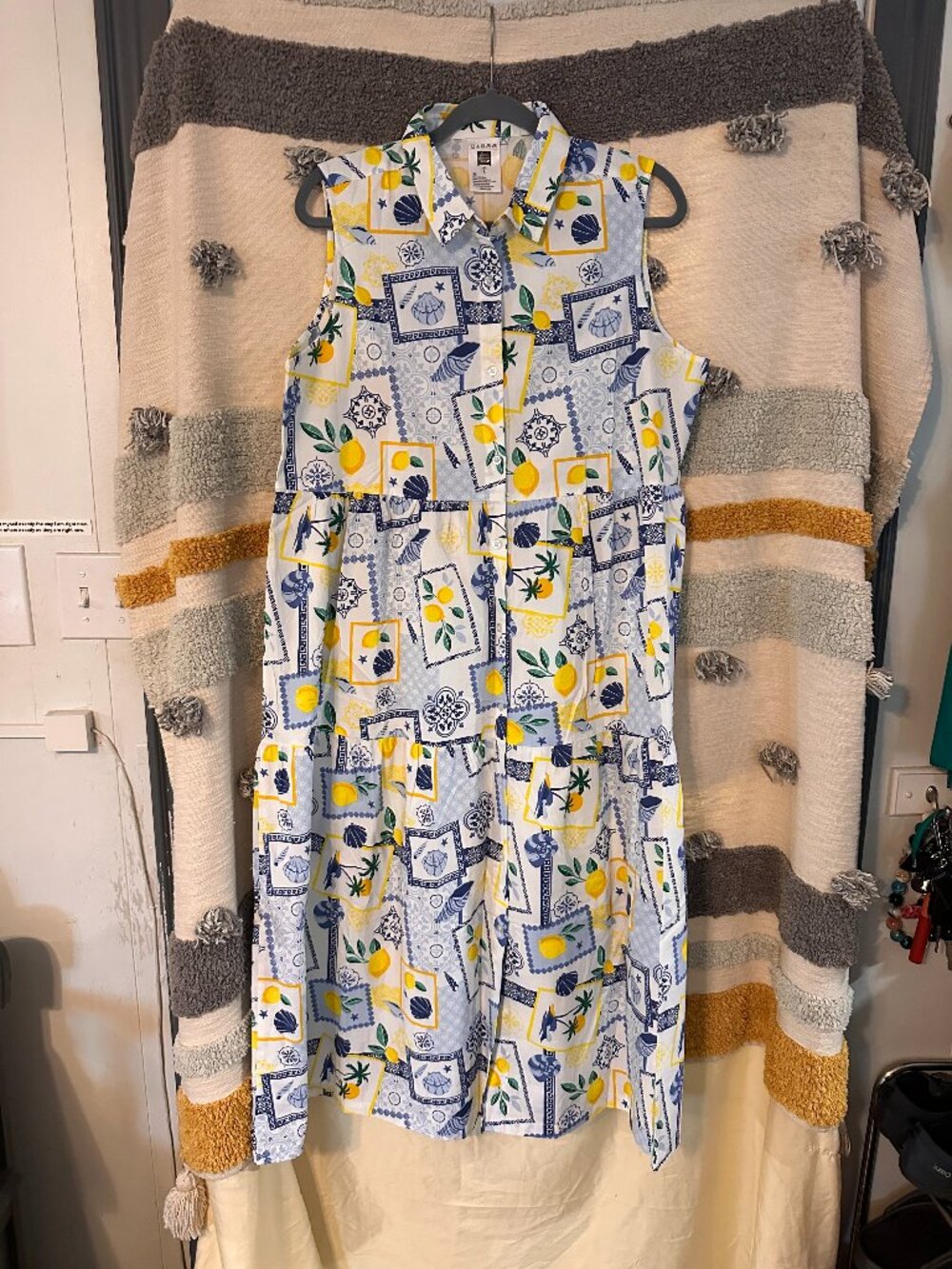 Alex's Lemonade Stand Citrus Lemon Floral Mediterranean Tiered Midi Dress - L